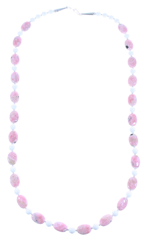 Rhodochrosite And White Agate Sterling Silver Navajo Bead Necklace AX100285
