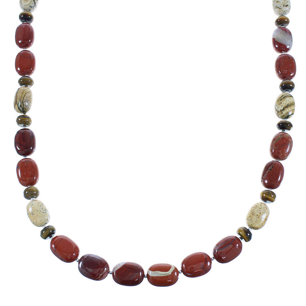 Genuine Sterling Silver Multicolor Navajo Bead Necklace AX100296