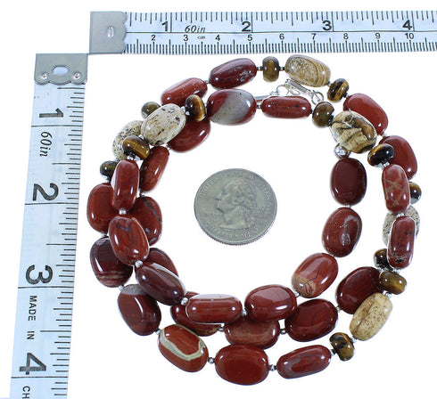 Genuine Sterling Silver Multicolor Navajo Bead Necklace AX100296