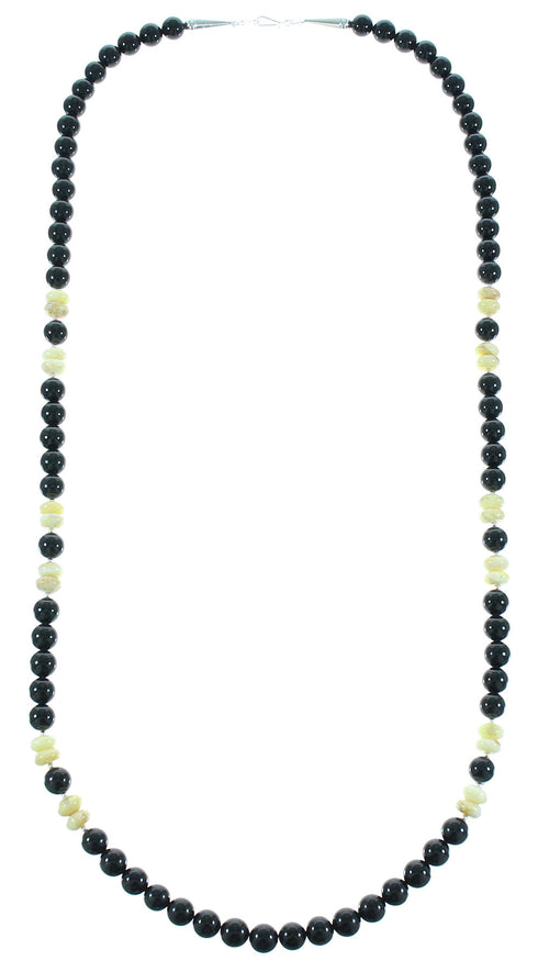Onyx Australian Queens Agate Native American Sterling Silver Bead Necklace RX100493