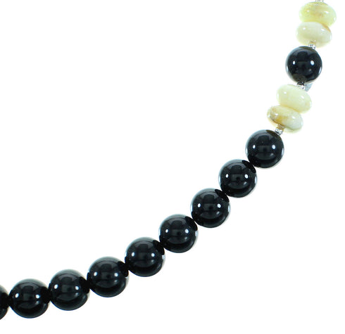 Onyx Australian Queens Agate Native American Sterling Silver Bead Necklace RX100493