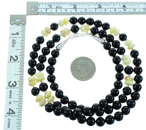 Onyx Australian Queens Agate Native American Sterling Silver Bead Necklace RX100493