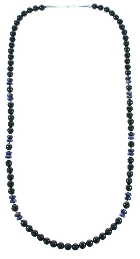 Purple Agate And Onyx Authentic Sterling Silver Native American Bead Necklace RX100496