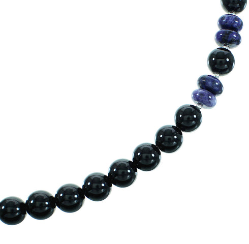 Purple Agate And Onyx Authentic Sterling Silver Native American Bead Necklace RX100496