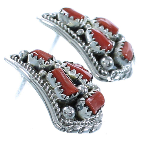 Navajo Jewelry Coral Genuine Sterling Silver Post Earrings RX102449