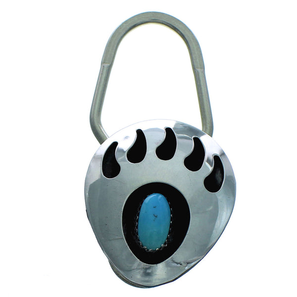 Authentic Sterling Silver Bear Paw Turquoise Navajo Key Chain NN20280
