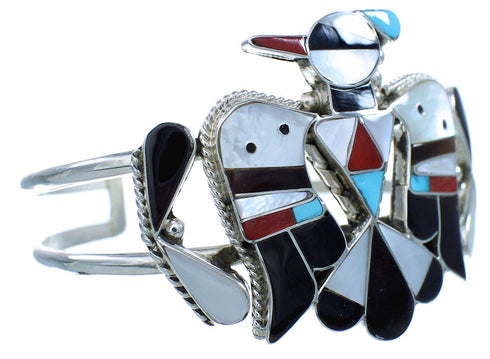 Silver Thunderbird Multicolor Inlay Zuni Cuff Bracelet AX102714