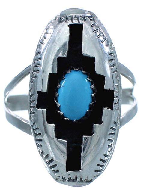 American Indian Genuine Sterling Silver Navajo Turquoise Ring Size 6-1/2 TX103028
