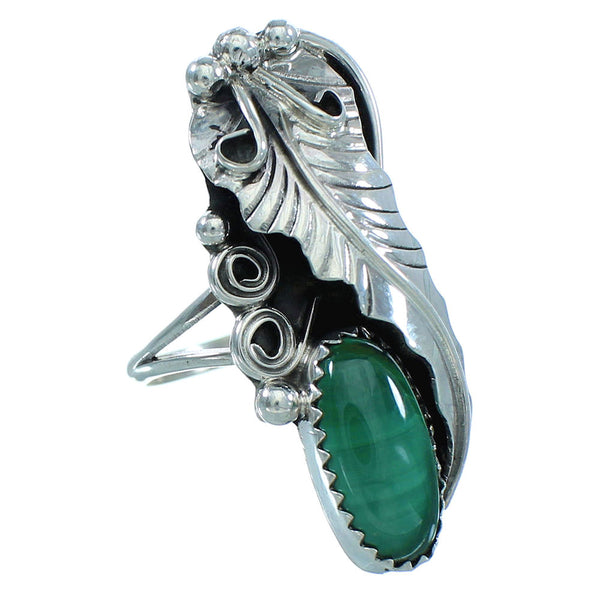 Genuine Sterling Silver Navajo Malachite Leaf Ring Size 8 JX125609