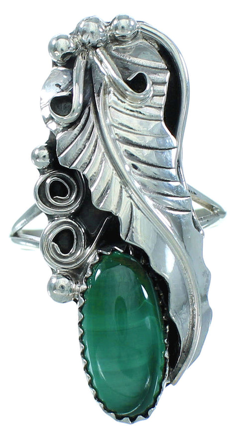Genuine Sterling Silver Navajo Malachite Leaf Ring Size 7-1/4 JX125608