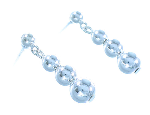 Native American Navajo Authentic Sterling Silver Bead Post Dangle Earrings TX103605