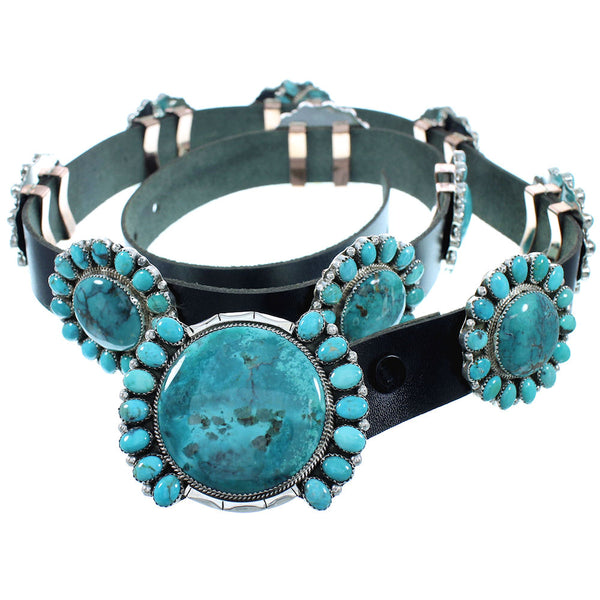 Native American Authentic Sterling Silver Turquoise Navajo Concho Belt TX104009