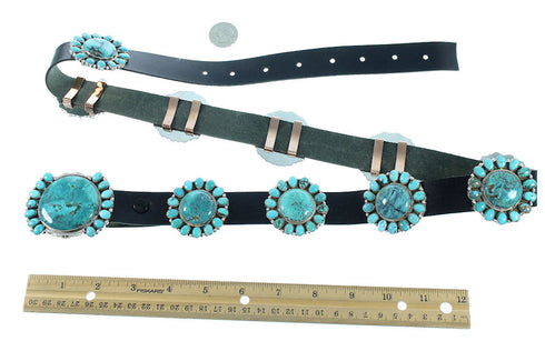 Native American Authentic Sterling Silver Turquoise Navajo Concho Belt TX104009