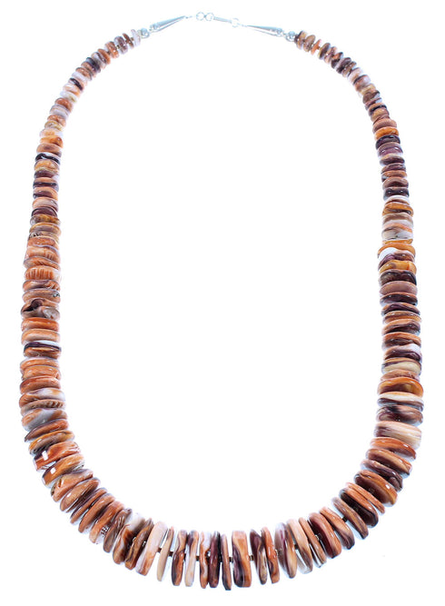 Sterling Silver Purple And Orange Oyster Shell Navajo Bead Necklace SX104035
