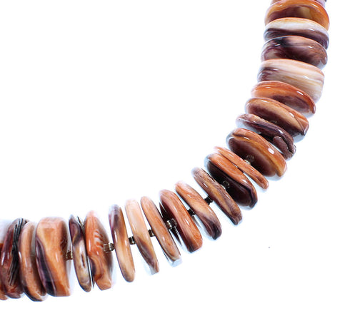 Sterling Silver Purple And Orange Oyster Shell Navajo Bead Necklace SX104035