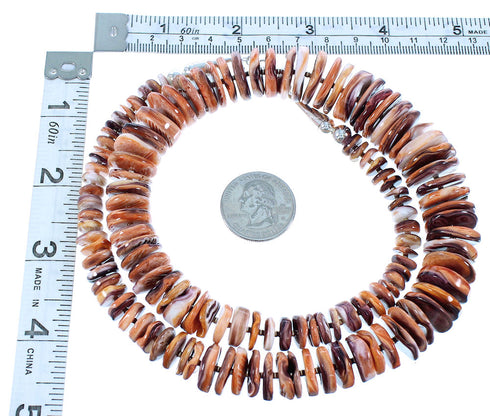 Sterling Silver Purple And Orange Oyster Shell Navajo Bead Necklace SX104035