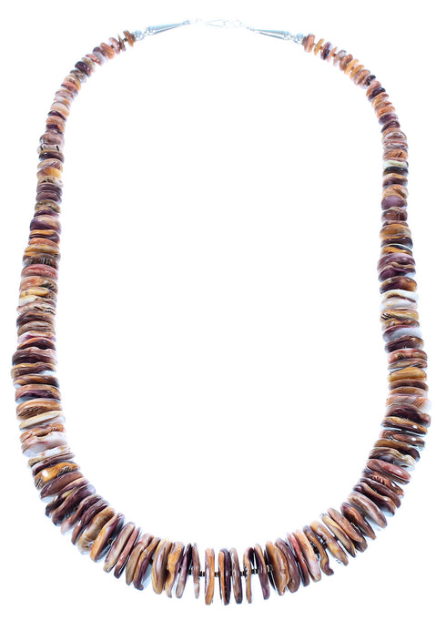 Purple And Orange Oyster Shell Genuine Sterling Silver Navajo Bead Necklace SX104034