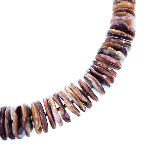 Purple And Orange Oyster Shell Genuine Sterling Silver Navajo Bead Necklace SX104034