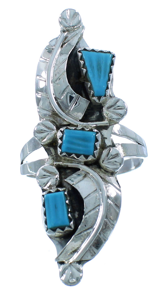 Sterling Silver Turquoise Zuni Leaf Ring Size 9 RX108777