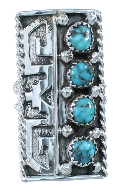 Turquoise Authentic Sterling Silver Water Wave Navajo Indian Ring Size 7-3/4 SX104137