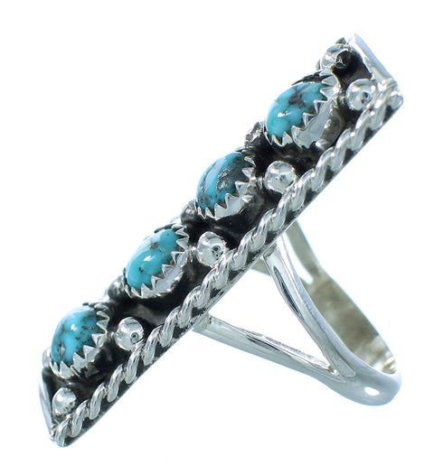 Turquoise Authentic Sterling Silver Water Wave Navajo Indian Ring Size 7-3/4 SX104137