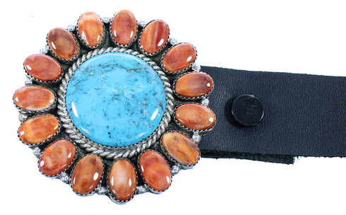 Genuine Sterling Silver Turquoise And Oyster Shell Concho Belt TX104227