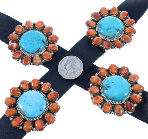 Genuine Sterling Silver Turquoise And Oyster Shell Concho Belt TX104227