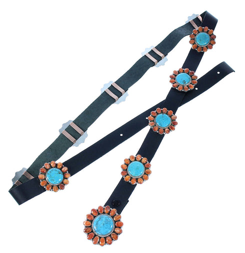 Genuine Sterling Silver Turquoise And Oyster Shell Concho Belt TX104227