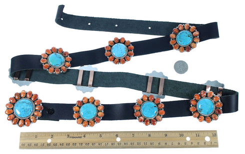 Genuine Sterling Silver Turquoise And Oyster Shell Concho Belt TX104227