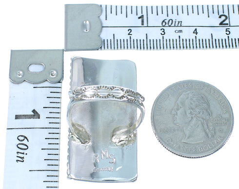 Turquoise Authentic Sterling Silver Water Wave Navajo Indian Ring Size 7-3/4 SX104137