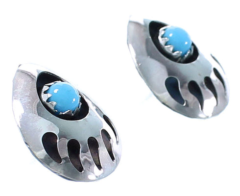 Sterling Silver Turquosie Bear Paw Navajo Post Earrings SX104363