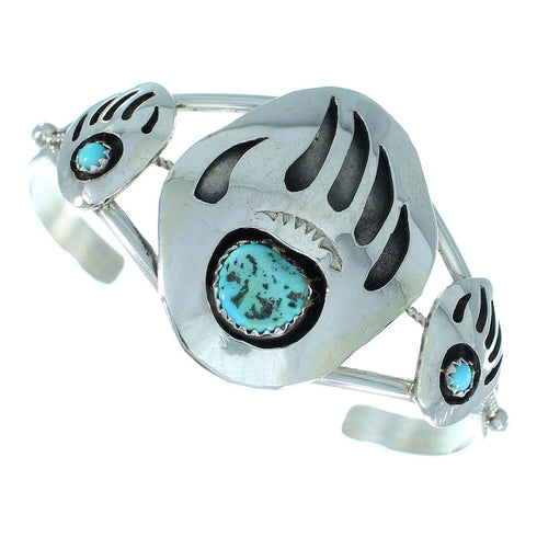 Authentic Sterling Silver Turquoise Navajo Bear Paw Cuff Bracelet TX104451