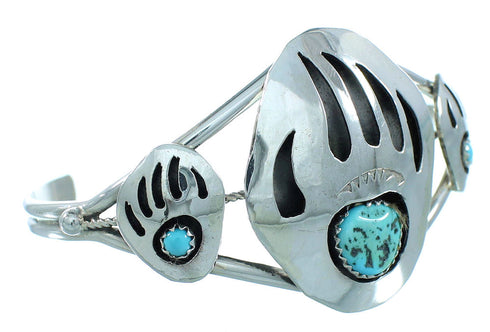 Authentic Sterling Silver Turquoise Navajo Bear Paw Cuff Bracelet TX104451