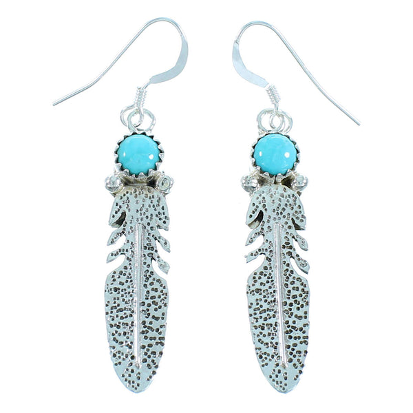 Native American Turquoise Feather Hook Dangle Earrings NX11502