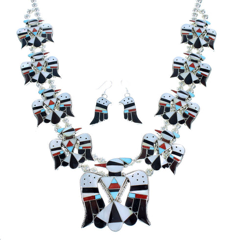 Sterling Silver Multicolor Thunderbird American Indian Squash Blossom RX105239