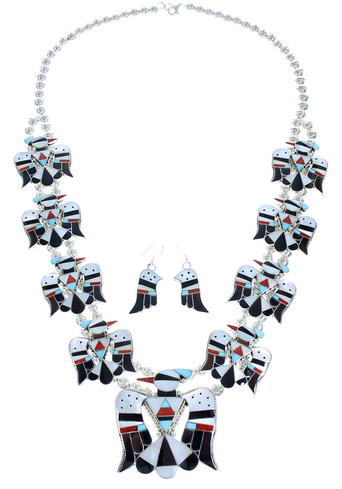 Sterling Silver Multicolor Thunderbird American Indian Squash Blossom RX105239