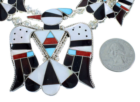 Sterling Silver Multicolor Thunderbird American Indian Squash Blossom RX105239