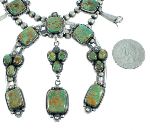 Fox Turquoise Sterling Silver American Indian Squash Blossom Necklace Set RX105256