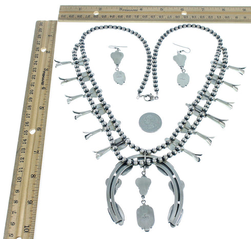 Fox Turquoise Sterling Silver American Indian Squash Blossom Necklace Set RX105256