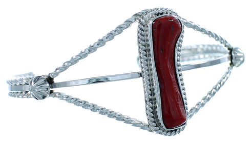 Coral Sterling Silver Native American Cuff Bracelet RX105317