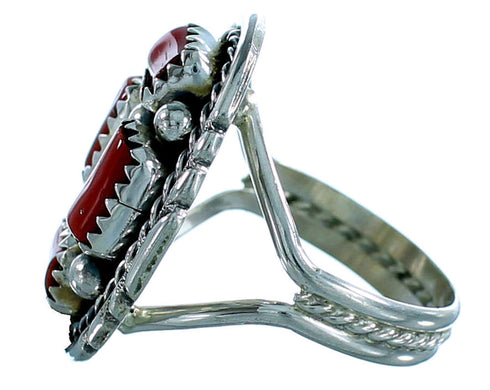 Navajo Authentic Sterling Silver And Coral Ring Size 7-3/4 SX106569