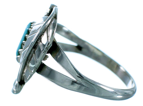 Zuni Turquoise Genuine Sterling Silver Leaf Ring Size 7-1/2 SX106294