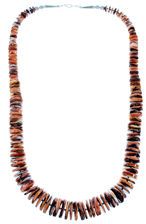 Purple And Orange Oyster Shell Sterling Silver Navajo Bead Necklace SX106660