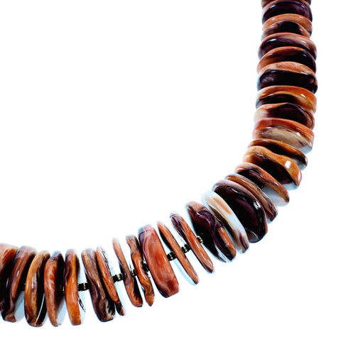 Purple And Orange Oyster Shell Sterling Silver Navajo Bead Necklace SX106660