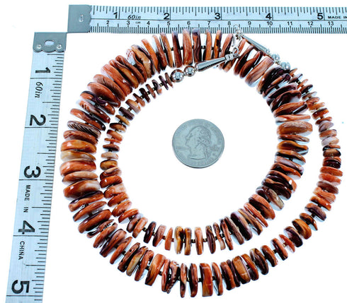 Purple And Orange Oyster Shell Sterling Silver Navajo Bead Necklace SX106660