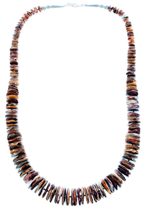 Purple And Orange Oyster Shell And Genuine Sterling Silver Navajo Bead Necklace SX106661