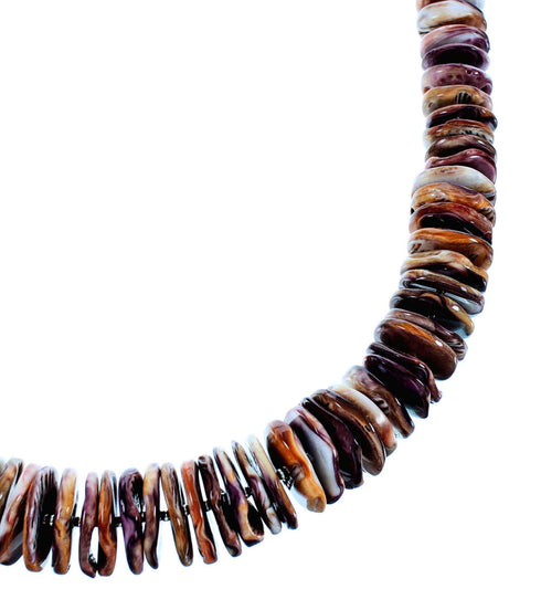 Purple And Orange Oyster Shell And Genuine Sterling Silver Navajo Bead Necklace SX106661