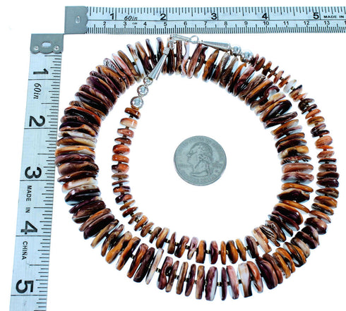 Purple And Orange Oyster Shell And Genuine Sterling Silver Navajo Bead Necklace SX106661