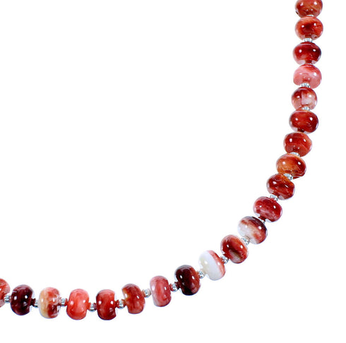 Sterling Silver Native American Red Oyster Shell Bead Necklace RX106868