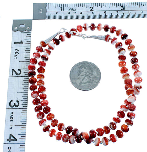 Sterling Silver Native American Red Oyster Shell Bead Necklace RX106868